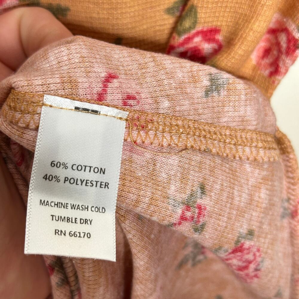 FREE PEOPLE Dylan Thermal Printed Floral Bodysuit Orange Pink Floral Sz L {3F9} - Picture 5 of 5